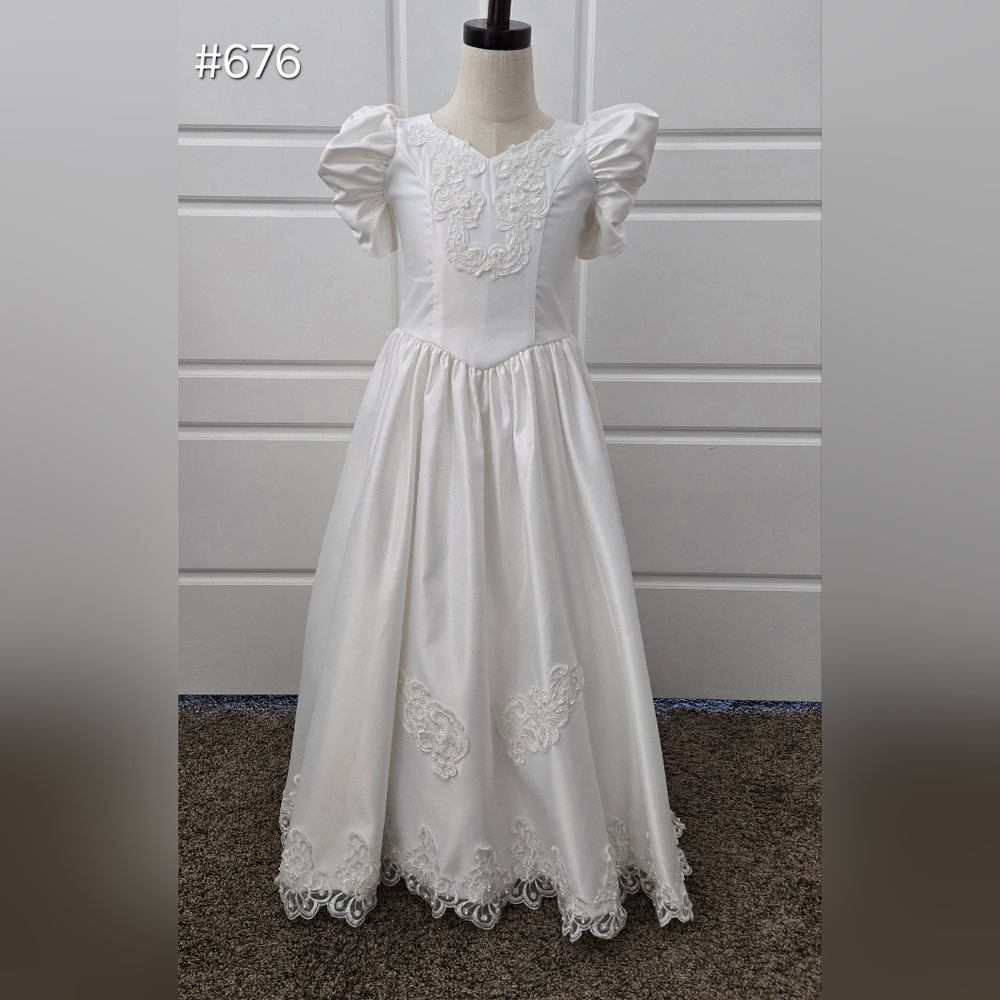 Girls Ivory Satin Wedding Dress Costume
